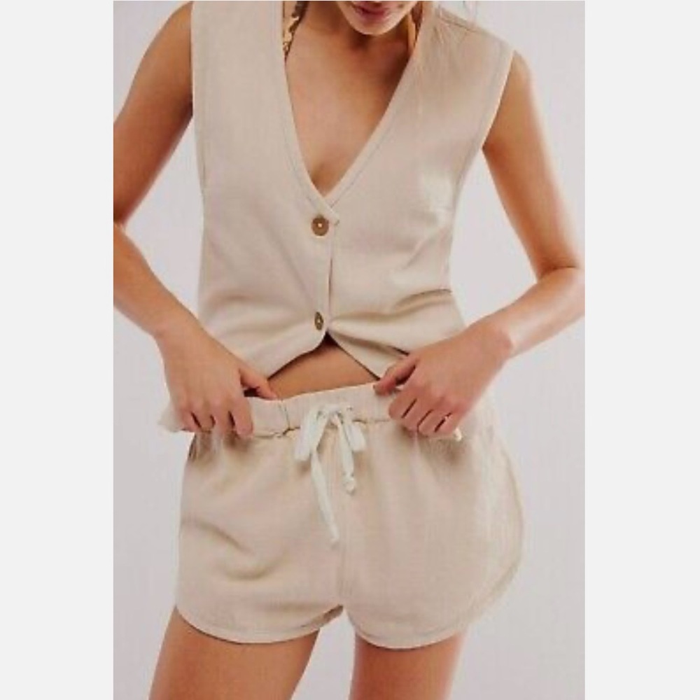 New Free People Linen Sleeveless Top and Shorts Set